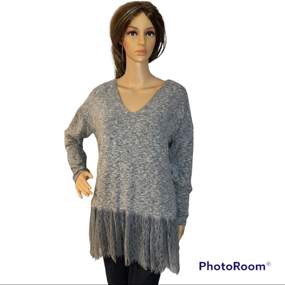 Sweaters - Heather Gray lace trimmed sweater